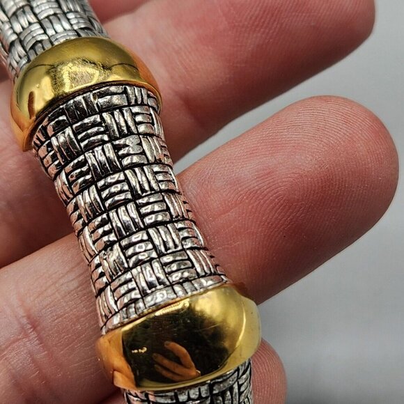 Joan Rivers Stretchy Bangle Silver + Gold Tone Basketweave Chunky One Size - Picture 5 of 7